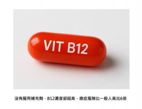 維他命B12本身不致癌，但當血中B12濃度異常升高時，確實可能是身體發出的重大警訊