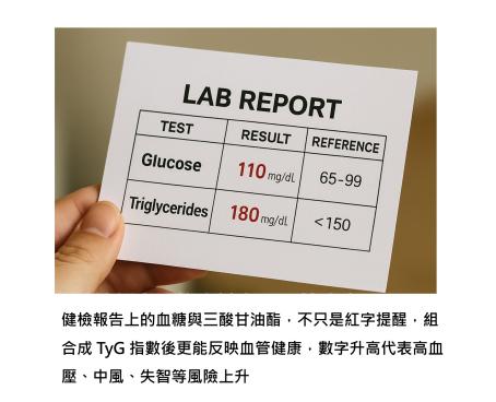 從常用的抽血數字看出血管年齡 - 三酸甘油酯-血糖指數TyG揭開腦血管老化的隱形警報