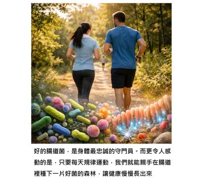 腸道菌相，就像是一片森林，適度運動，可以培養長出一片好菌森林